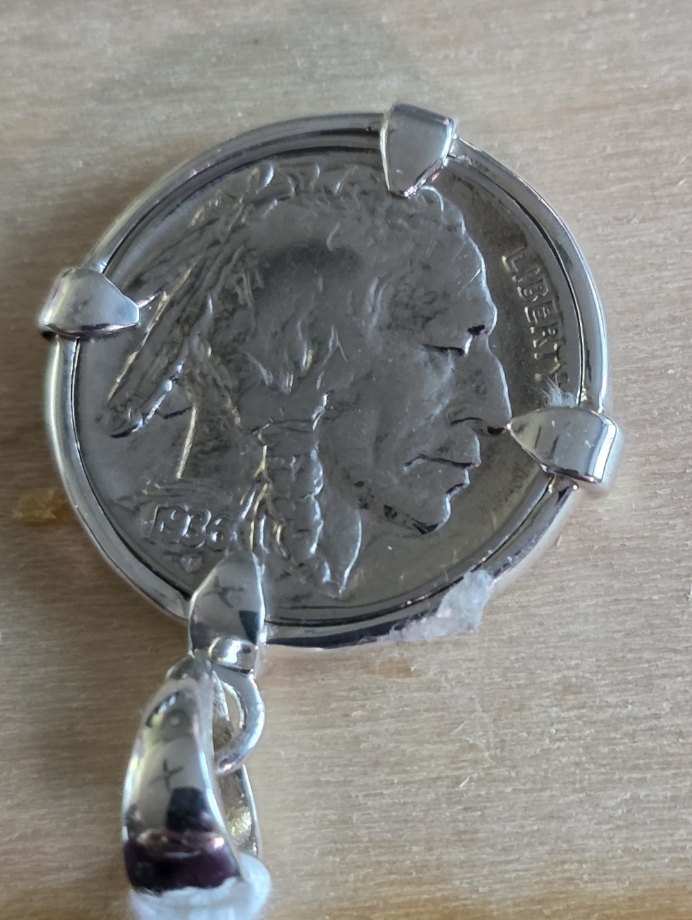 Sterling Silver Buffalo Nickel Coin Pendant.